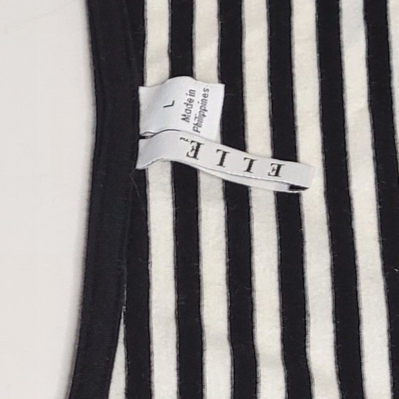 Elle, size L, front wrapped, mid-length sleeve, knit top blk/wht stripe. NWOT. - Picture 5 of 12
